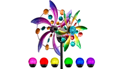 MAGGIFT Solar Wind Spinner with Metal Garden Stake - Purple Changing LED Solar Powered Glass Ball - Outdoor Wind Catcher for Yard, Patio, Christmas Holiday Decoration