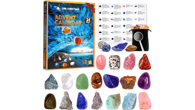 MEIGBFR Advent Calendar 2023 Crystals with 24 Days Rocks, Minerals, Gemstones for Kids - Educational Science Kits Gift