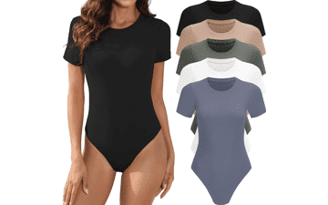 MLYENX 5 Pack Women's Short Sleeve Round Neck Stretchy Basic T-Shirt Bodysuit
