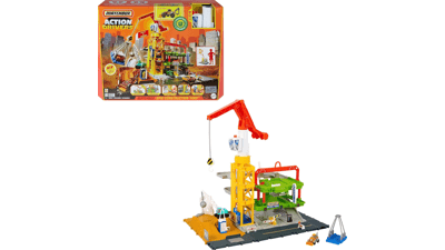 Matchbox Action Drivers Construction Playset - Lights and Sounds, 20”-Tall Mega Crane with Accessories