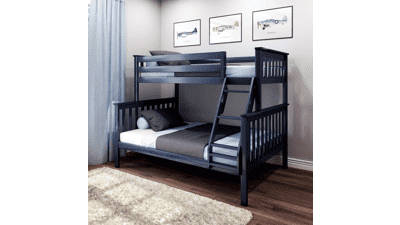 Max & Lily Bunk Bed Twin Over Full Size, Solid Wood Platform Bed Frame for Kids, Blue