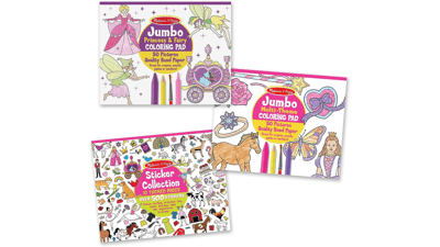 Melissa & Doug Sticker Collection and Coloring Pads Set: Princesses, Fairies, Animals - Kids Arts And Crafts, Sticker Books, Coloring Books For Kids Ages 3+, Pink