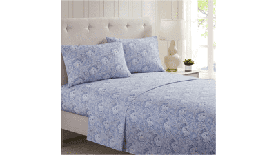 Mellanni California King Sheet Set - Iconic Collection - Hotel Luxury, Extra Soft, Cooling Bed Sheets - Deep Pocket - Easy Care (Cal King, Paisley Blue)