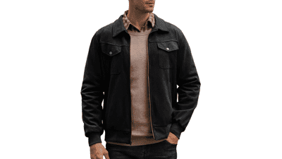 Men's Turn-Down Collar Suede Jacket - Faux Leather Trucker Coat