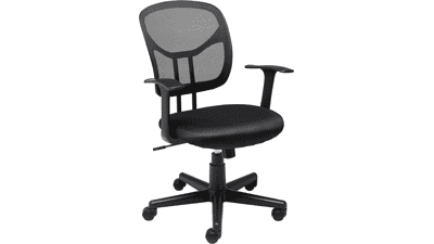 Mesh Mid-Back Office Desk Chair with Armrests - Adjustable Height and 360-Degree Swivel (Black)