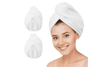 Microfiber Hair Drying Towel - 2Packs Waffle Long Hair Head Turban Wraps Terry Cloth Fast Absorbent Dry Anti Frizz Twist Plopping Curly Shower Turban for Women Wet Hair