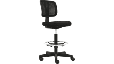 Mid-back Mesh Office Drafting Chair Stool with Adjustable Footrest - Black