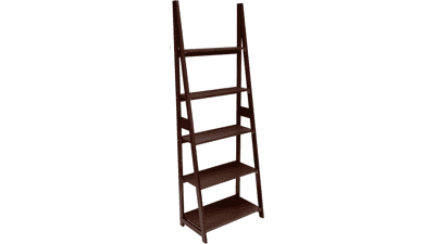 Modern 5-Tier Ladder Bookshelf Organizer - Solid Rubberwood Frame - Espresso Finish - 14 D x 24.8 W x 70.1 H in