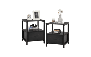 Modern Square End Side Table with Drawer and Storage Shelf for Bedroom and Living Room - Set of 2