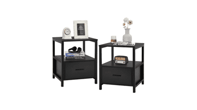 Modern Square End Side Table with Drawer and Storage Shelf for Bedroom and Living Room - Set of 2