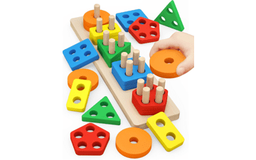 Montessori Toys for 1-3 Year Olds, Wooden Sorting & Stacking Toys, Educational Color Recognition Shape Sorter, Learning Puzzles Gift