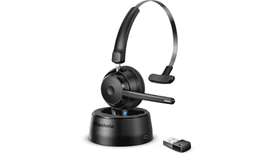 Mopchnic Wireless Headphones Bluetooth 5.0 with Mic, 12H Playtime for PC, Skype, Business Call, Laptop - Black