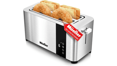 Mueller UltraToast Stainless Steel 4 Slice Toaster with Extra-Wide Slots and Removable Tray
