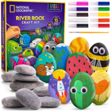 NATIONAL GEOGRAPHIC Rock Painting Kit for Kids - Paint & Decorate 15 River Rocks with 10 Colors & More Art Supplies - Outdoor Toys for Girls and Boys