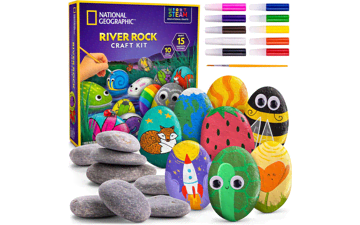 NATIONAL GEOGRAPHIC Rock Painting Kit for Kids - Paint & Decorate 15 River Rocks with 10 Colors & More Art Supplies - Outdoor Toys for Girls and Boys
