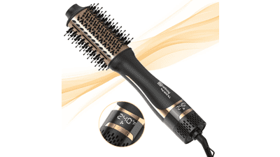 Nicebay Hair Dryer Brush - 2-in-1 Hot Tools Blowout Brush with Display Screen - Oval Ceramic Barrel - Black and Gold