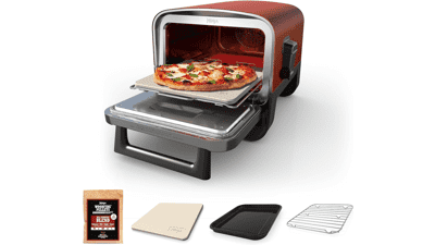 Ninja Woodfire Pizza Oven - 8-in-1 Outdoor Oven with 5 Pizza Settings, 700°F High Heat, BBQ Smoker, Wood Pellets, Pizza Stone - Portable and Terracotta Red