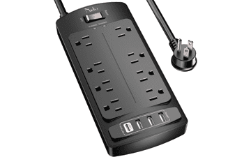 Nuetsa Surge Protector Power Strip with 8 Outlets and 4 USB Ports, 6ft Cord, 2700 Joules, ETL Listed - Black