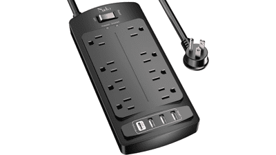 Nuetsa Surge Protector Power Strip with 8 Outlets and 4 USB Ports, 6ft Cord, 2700 Joules, ETL Listed - Black