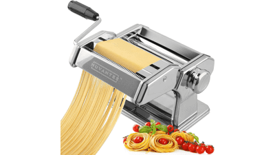 Nuvantee Pasta Maker Machine - Manual Hand Press with Adjustable Thickness Settings - Noodles Maker with Washable Aluminum Alloy Rollers and Cutter - Perfect for Spaghetti, Fettuccini, Lasagna