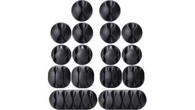 OHill 16 Pack Black Adhesive Cord Holders - Cable Management for Home, Office, Car, Desk & Nightstand