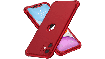 ORETECH iPhone 11 Case with 2 Tempered Glass Screen Protector Full Body Shockproof Protection Red