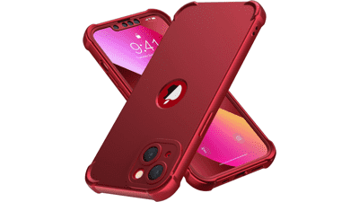 ORETECH iPhone 13 Case with 2 Glass Screen Protectors, Camera Protection, Military Grade Shockproof Full Body Phone Cover, Red