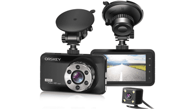 ORSKEY Dual Dash Camera 1080P Full HD Car Dashboard Cam 170 Wide Angle LCD Display Night Vision G-Sensor