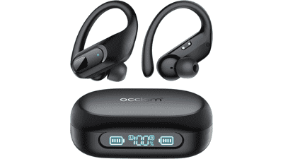 Occiam Wireless Earbuds Bluetooth 5.3 Headphones 96Hrs Playback Sports Ear Buds with Microphone Waterproof LED Power Display for Workout Running - Black