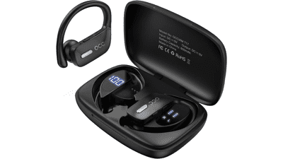 Occiam Wireless Earbuds Bluetooth Headphones 48H Play Back Waterproof with Microphone LED Display - Black