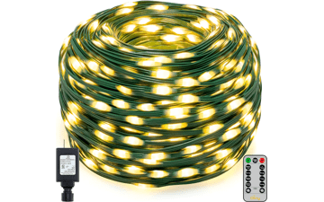 Ollny 800LED 262FT Plug in Christmas Lights - IP67 Waterproof Green Wire - Remote Control - 8 Modes and 3 Timers - Indoor Xmas Decorations (Warm White)