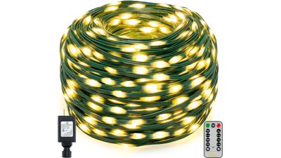 Ollny 800LED 262FT Plug in Christmas Lights - IP67 Waterproof Green Wire - Remote Control - 8 Modes and 3 Timers - Indoor Xmas Decorations (Warm White)