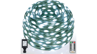 Ollny 800LED 262FT Plug in Christmas Lights - IP67 Waterproof Green Wire - Remote Control - 8 Modes and Timers - for House Indoor Xmas Decorations (Cool White)