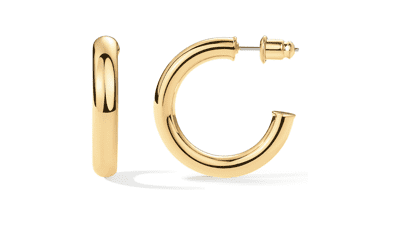 PAVOI Lightweight Chunky Open Hoops | Gold Hoop Earrings for Women