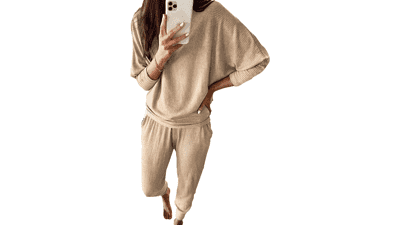 PRETTYGARDEN Women's 2 Piece Sweatsuit - Solid Color, Long Sleeve Pullover, Long Pants