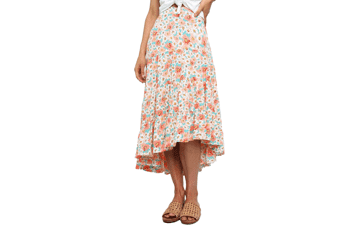 PRETTYGARDEN Women's Floral Print Midi Skirt - Boho Elastic High Waist Long Skirt for Women