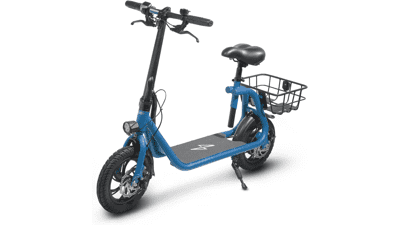 Phantomgogo Commuter R1 Electric Scooter for Adults Foldable with Seat & Carry Basket 450W Brushless Motor 36V 15MPH 265lbs Max Load E Mopeds