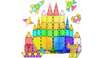 PicassoTiles 60 Piece Set - Clear Magnetic 3D Building Blocks Construction Playboards