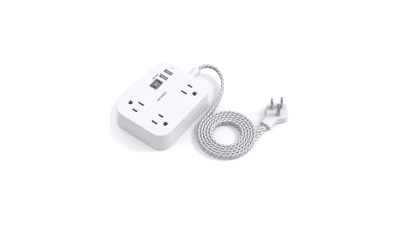 Power Strip with USB, 5 Ft Extension Cord, 3 Outlets 4 USB Ports, Wall Mount Desk Charging Station