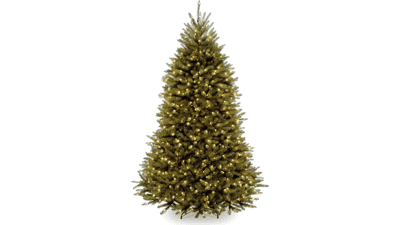 Pre-Lit Artificial Full Christmas Tree - Green Dunhill Fir with White Lights - 6 Feet
