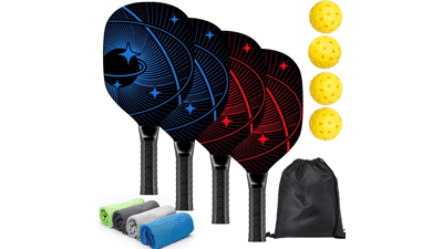 Premium Wood Pickleball Paddles Set with Balls, Cooling Towels & Carry Bag - Ergonomic Cushion Grip - Gifts for Men Women