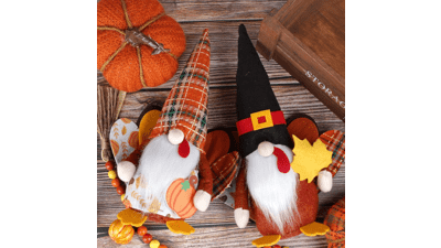 RECHIATO 11" Turkey Gnomes Thanksgiving Decorations 2 Packs Fall Plush Farmhouse Table Centerpieces