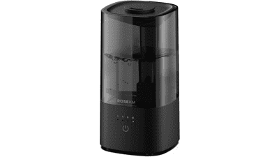 ROSEKM Bedroom Humidifier, Cool Mist for Home Plant and Baby Nursery, Quiet Ultrasonic with 360° Nozzle, Auto Shut-Off, Filterless - Black