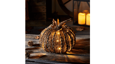 Rattan Pumpkin Battery Operated LED Fall Thanksgiving Lighted Decoration