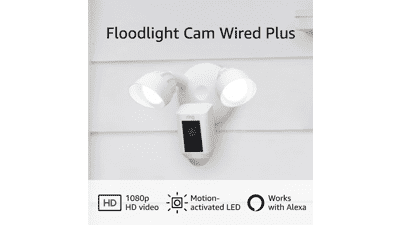 Ring Floodlight Cam Wired Plus - Motion-Activated 1080p HD Video, White