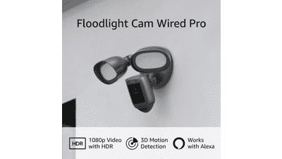 Ring Floodlight Cam Wired Pro - Bird's Eye View, 3D Motion Detection - Graphite
