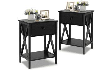 Rustic Bedroom Night Stands with Drawer Storage, Set of 2, Classic Black