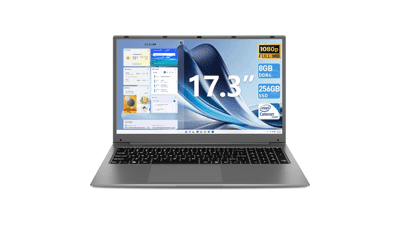 SGIN 17" Laptop 8GB RAM 256GB SSD, Full HD Display, Intel Celeron Quad Core J4105, Mini HDMI, Webcam, Wi-Fi, Expandable Storage 512GB (Gray)