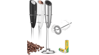 SIMPLETaste Milk Frother Handheld Electric Foam Maker with Stainless Steel Whisk and Stand
