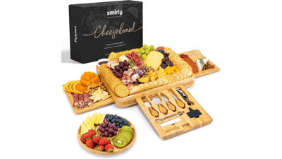 SMIRLY Charcuterie Boards Gift Set: Large Bamboo Cheese Board - Unique Christmas Gifts for Women - House Warming & Wedding Gifts